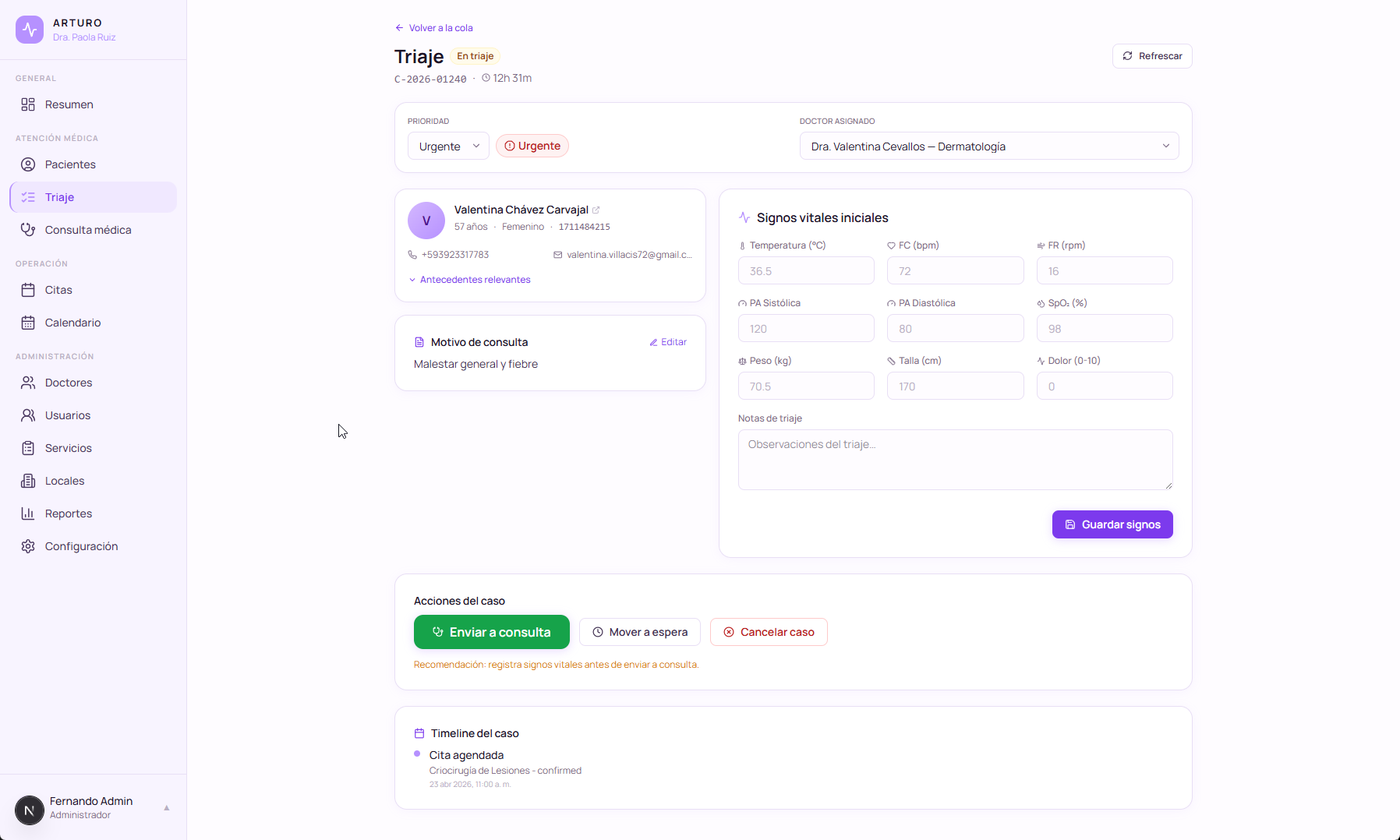 Final overview of the medical SaaS with all modules integrated: scheduling, patients, calendar, triage